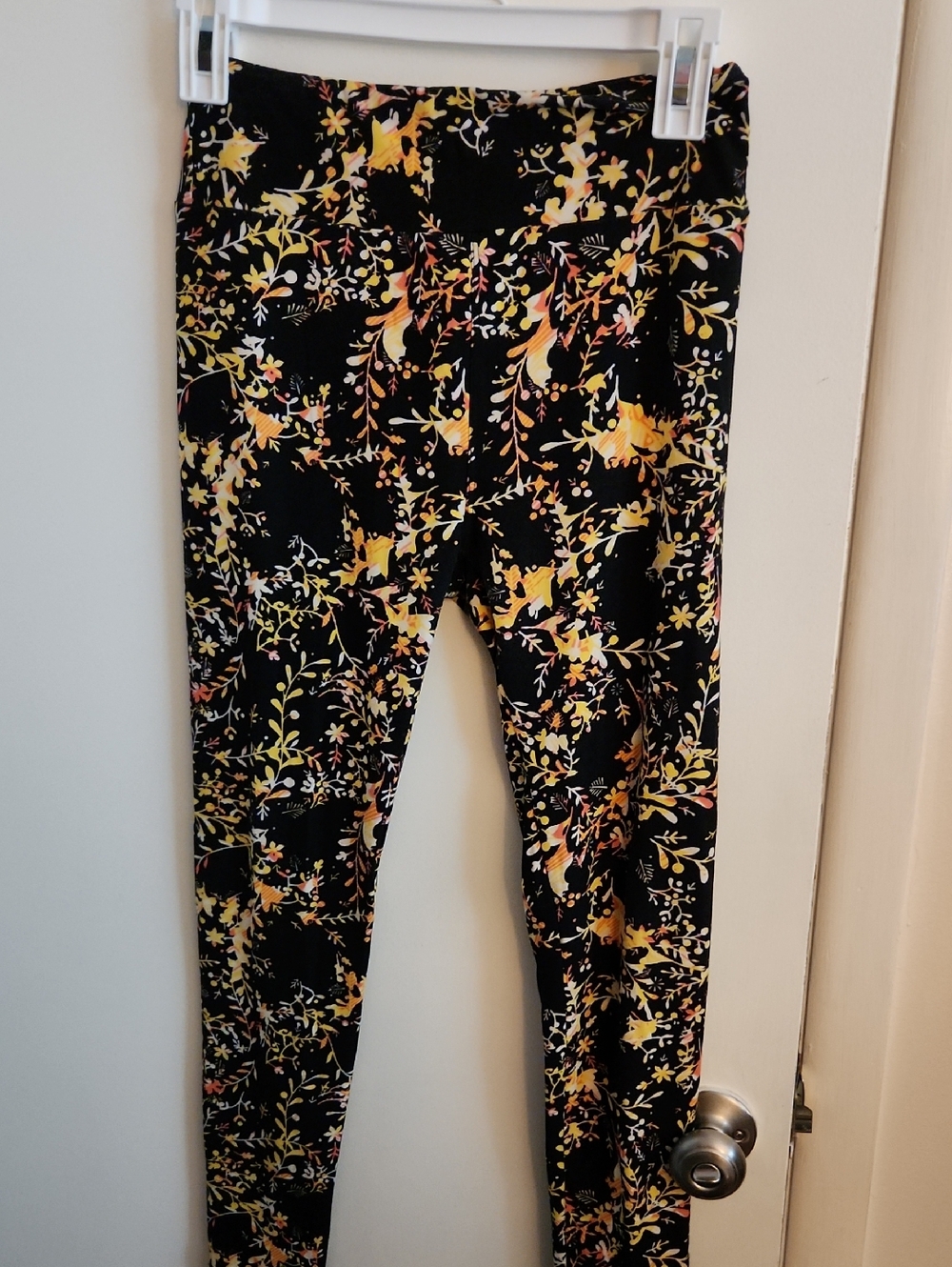 LuLaRoe Black Leggings with Yellow and Orange Floral Print